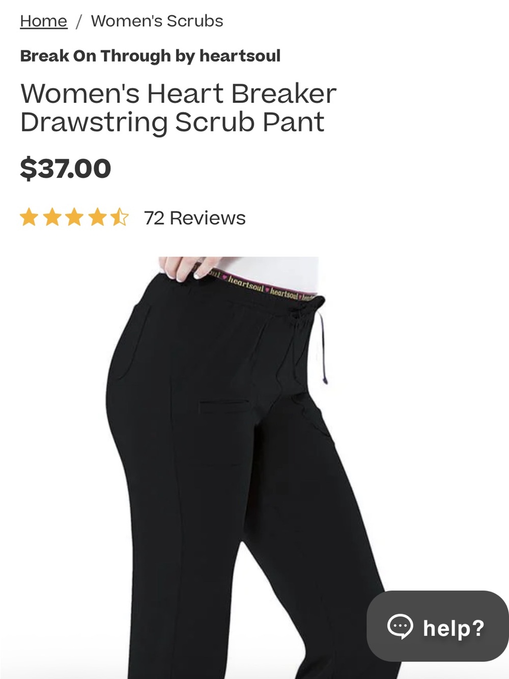 HeartSoul Black Drawstring Scrub Pants with Branded Waistband